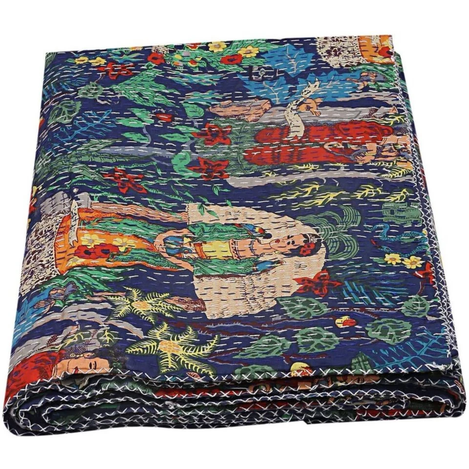 Colcha Kantha de algodón hecha a mano india tamaño king manta colcha manta Foto 2 de 4