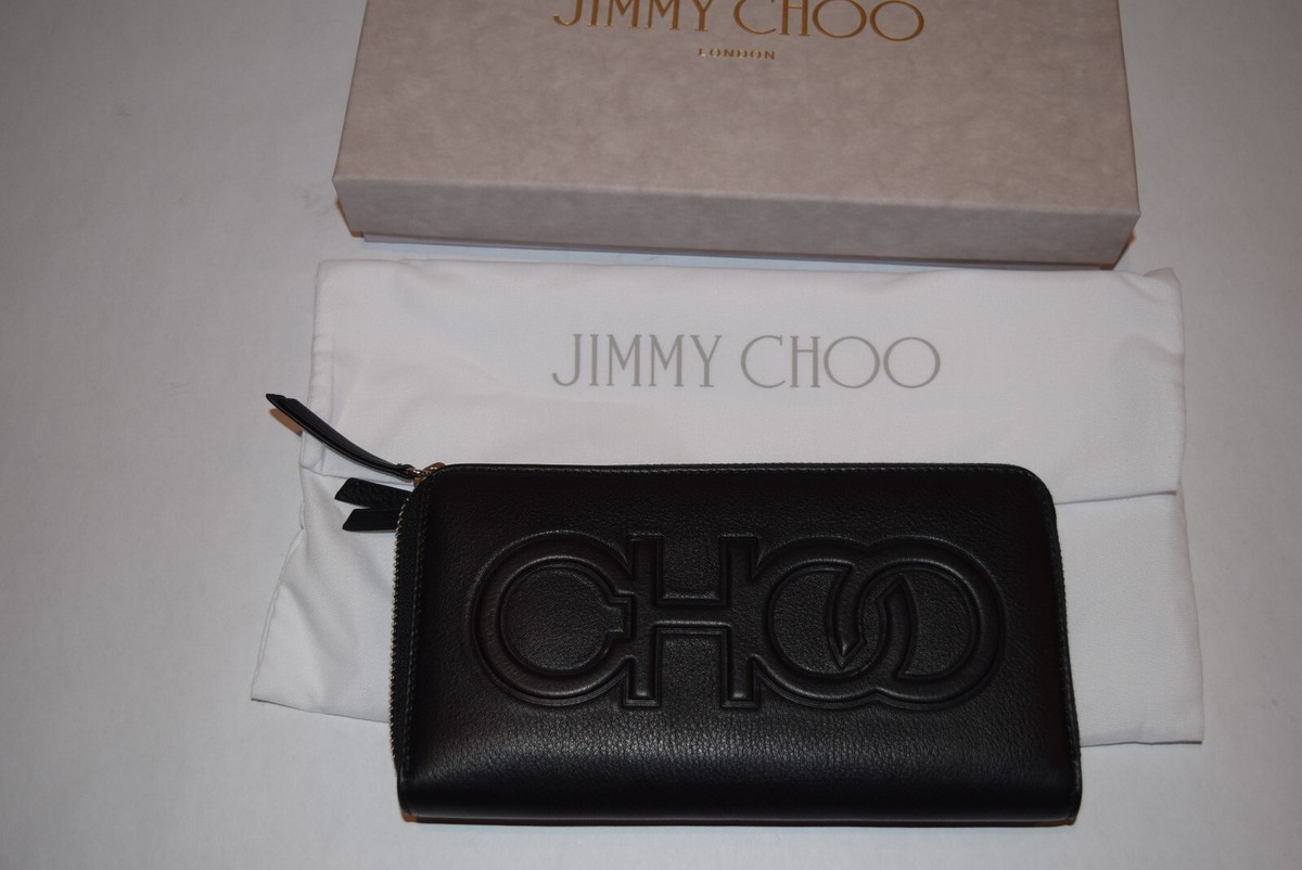 デカCHOOロゴ★Jimmy Choo BETTINA レザー 長財布 ブラック NIB! Authentic Jimmy Choo Logo Bettina Zip Wallet Leather