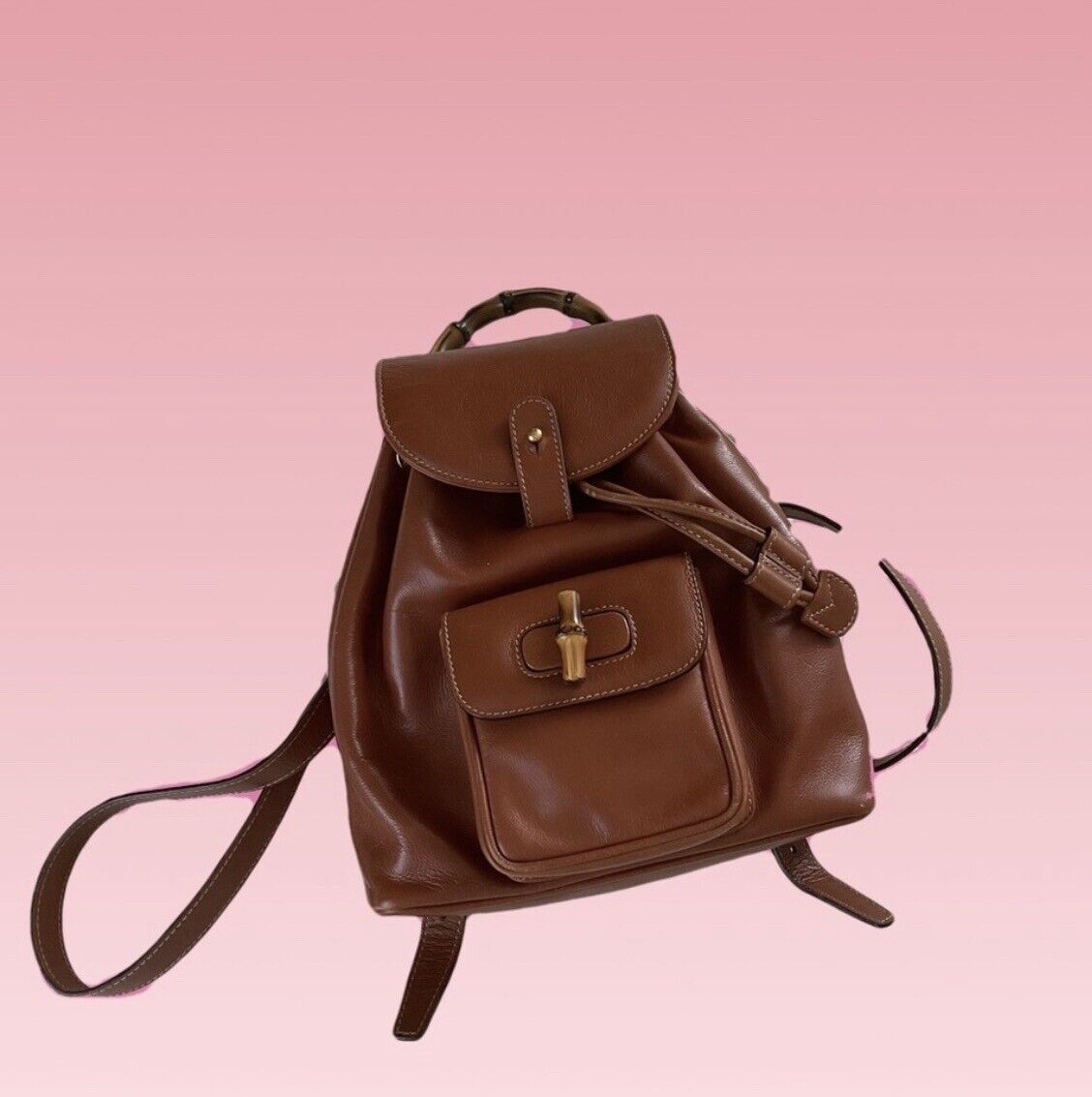 Gucci Bamboo Backpack Small Brown Leather Vintage… - image 1