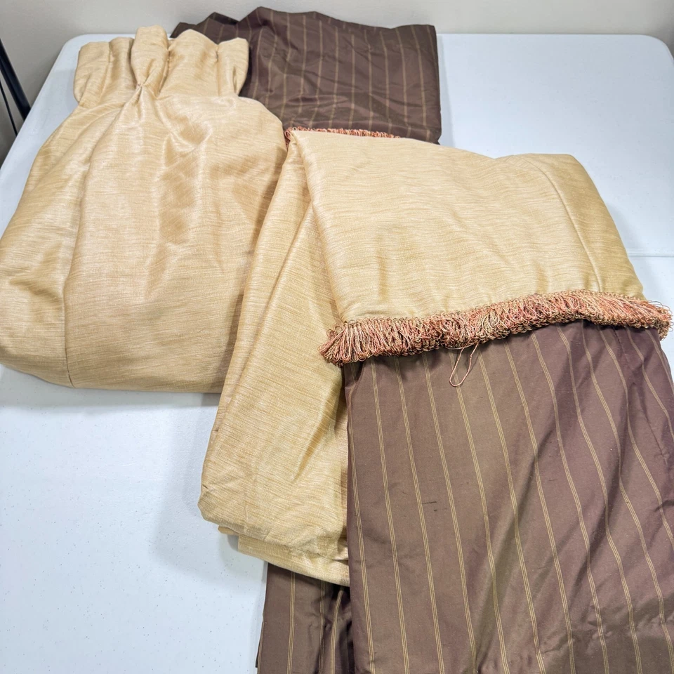 pinch pleat custom drapes curtain panel pair brown tan 102x33 traditional classi - Image 2 of 4