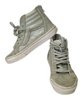 Vans Sk8-Hi Zip back Shoes in Metallic Silver Sparkle Size Big Kids 4 721278