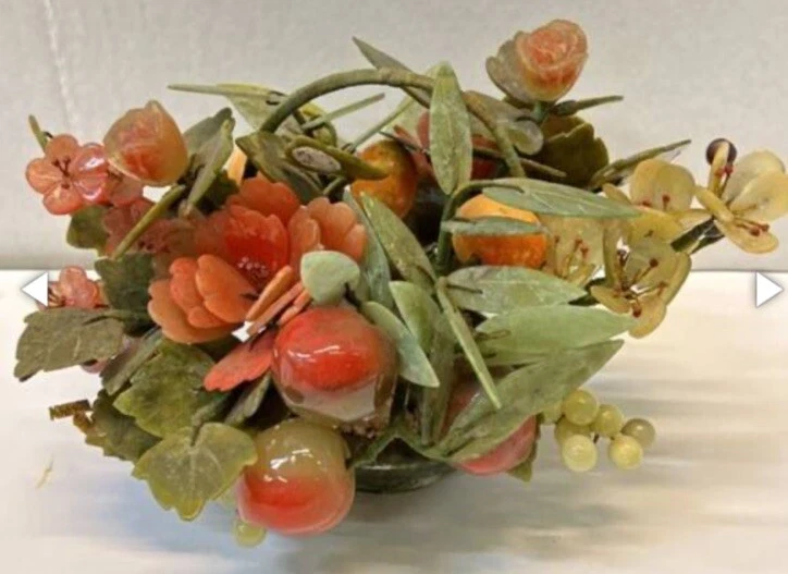 Средний китайский нефрит агат зеленый камень цветок дерево горшок толстые лепестки в корзине - Изображение 3 из 4