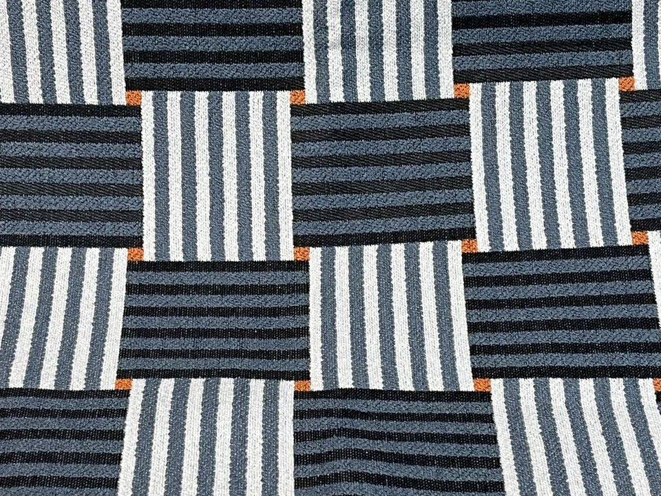 Navy Blue White Stripe Plaid Jacquard Canvas Throw Pillow Cover Home Decor 18x18 - Image 3 of 4