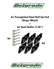 6x Transglobal Steel Roll Up End Hinge (Black) +6x Steel Roller