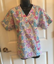 Valentine Heart Pink Scrubs Top Small S Cherokee Used