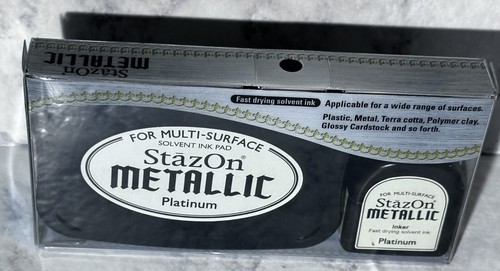 New in Package Tsukineko StazOn Metallic Platinum Solvent Ink Pad & Refill