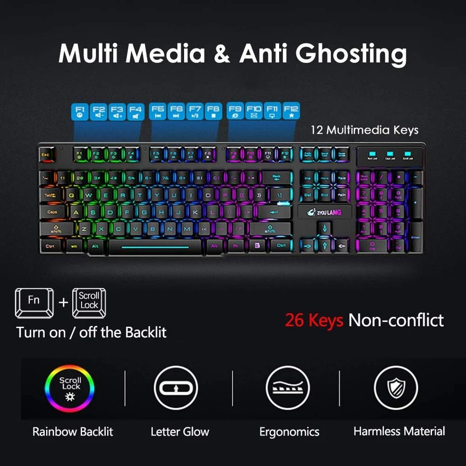 Rechargeable Wireless Keyboard and Mouse Gaming Combo Set RGB Backlit Light up - Image 4 of 4