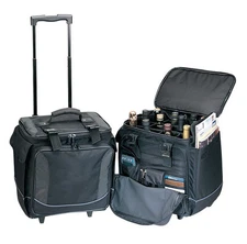 Black zippered lock rolling 12 pack padded red wine glass bottle case carrier 