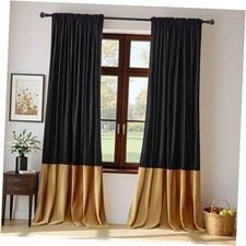 Velvet Curtains 84 inches Long for Living 52"W x 84"L Pack of 2 Black  Gold
