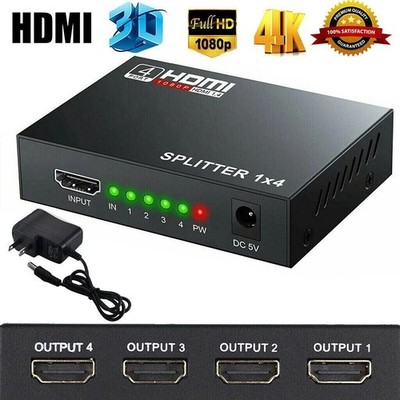 4 Port HDMI 4K Hub Multi Splitter & Amplifier For 3D HDTV 1080P 1X4 1 In 4 Out