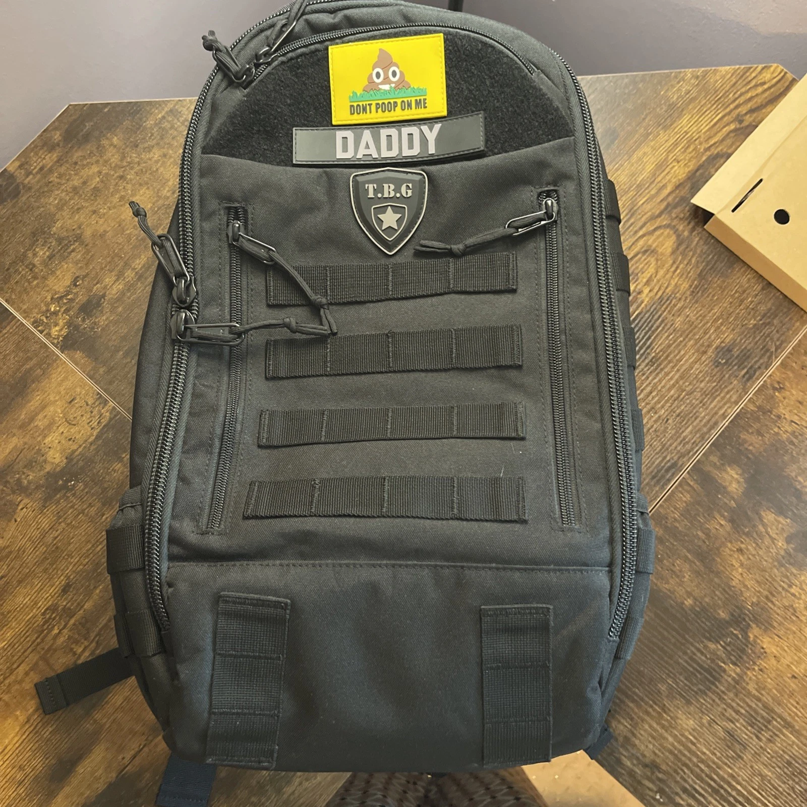 TBG Tactical Baby Gear Diaper Backpack Mat Black w/Changing Mat Daddy patch NWOT