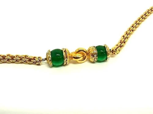 Collana CHANEL strass oro x catena verde donna accessori moda