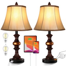Touch Control Traditional Table Lamp Set of 2, Vintage Bedside Lamps with Dua...