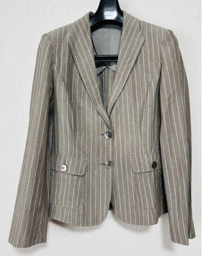 Authentic Paul Stuart Stripe Set Up Jacket & Pants Wool Linen Light Grey Size M - Picture 2 of 10