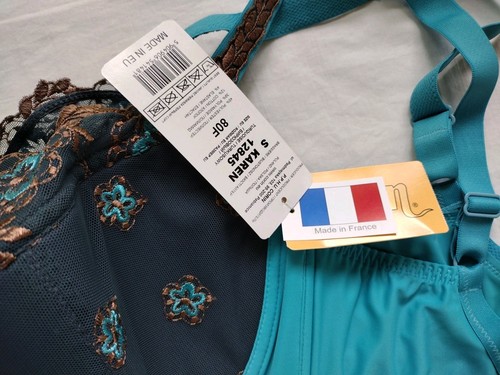 CORIN Made In France ~ 36 F ~ pizzo floreale ~ KAREN ~ Demi ~ ferretto ~ turchese / grigio - Foto 10 di 10