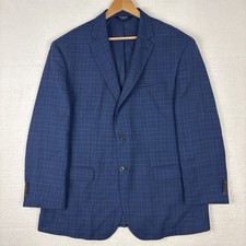Jos. A. Bank Blue Plaid Mens 46R 100 Wool Blazer Sport Coat Suit Jacket Check