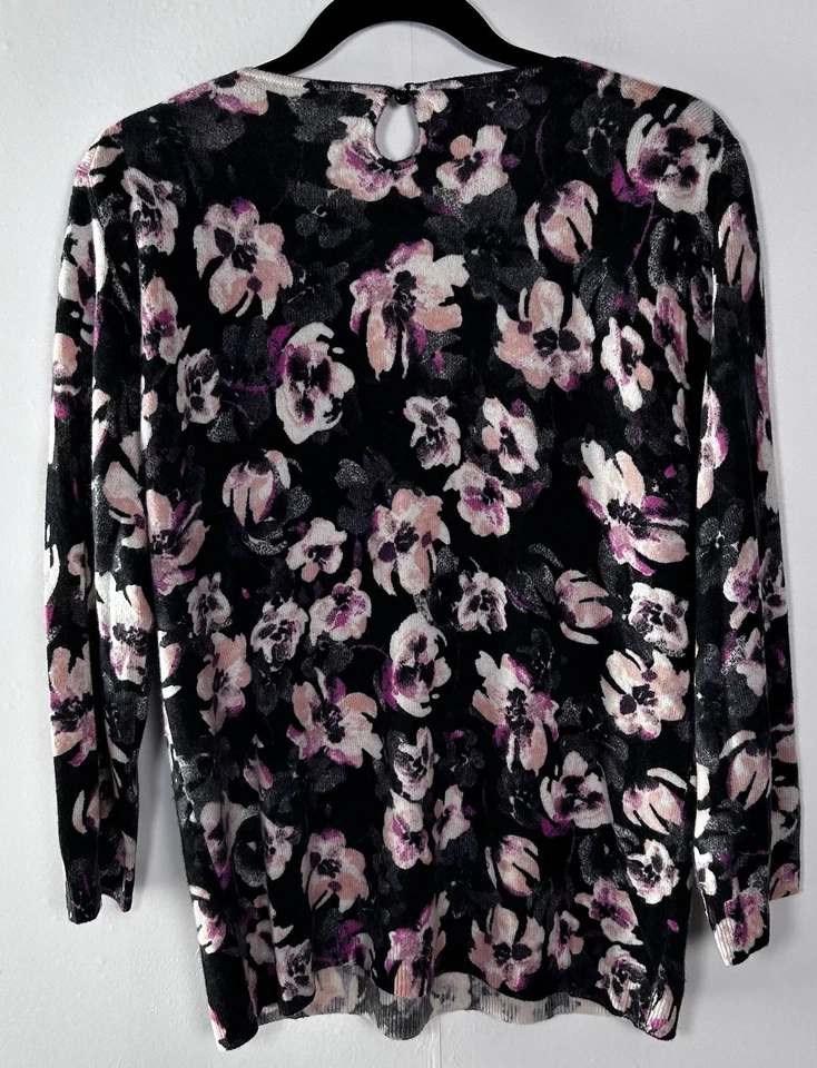 Свитер пуловер Talbots Pure Cashmere черный розовый с цветочным узором рукава 3/4 размер L - Изображение 4 из 4