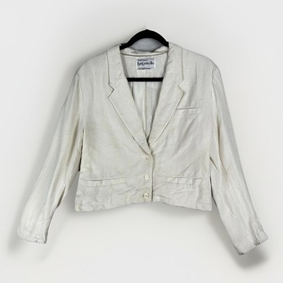 Vintage Bagatelle Ivory Linen Cropped Blazer Jacket Size 10 Preppy