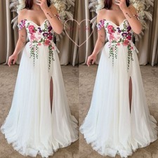 Elegant Wedding Dresses with Split 3D Flowers Summer Beach Dress Bridal Gowns