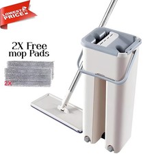 360° MAGICAL Mop and Bucket Set Multi-Functional Wash & Dry Flat Squeeze +2 Pads