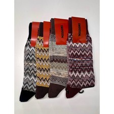 Missoni Men's Zigzag Knit Dress Socks - Black, Yellow, Brown, Burgundy S/M NWT