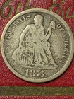 1875 CC  Seated Liberty SILVER Dime VF+/F     * CC*  is  BELOW  the  Bow/ Wreath