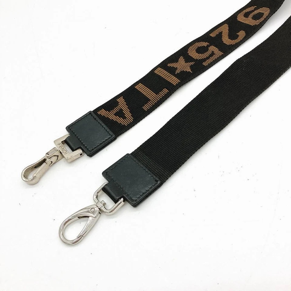 Correa de Hombro Fendi Logo Línea Lona Negra Longitud 89cm Ancho 4cm Bolso Accesorio Foto 3 de 4