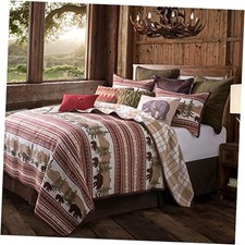 Bear Trail 3 Piece Full/Queen  2 Standard Shams Bear Trail Red, White, Tan