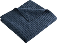 Reversible Navy Quilted Throw - 100 Cotton, 50x60in Cross Stitch Design
