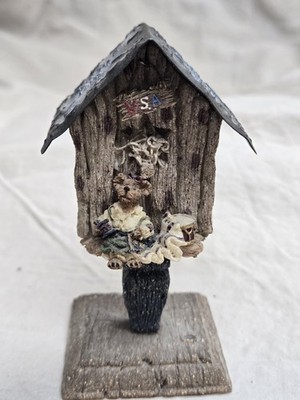 Whimsy Boyds Bears Mini Birdhouse USA Ceramic Tin Roof