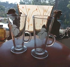 Pair Of Courvoisier Cognac/White Frosted Logo/Clear Glass Handle Cocktail Glass