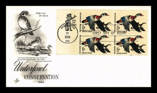 US COVER WATERFOWL CONSERVATION FDC SCOTT 1362 ZIP BLOCK ARTCRAFT