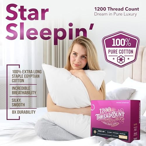 Egyptian Cotton Sheets King Size - 1200 Thread Count 4 PC King Sheets Set - Picture 3 of 7