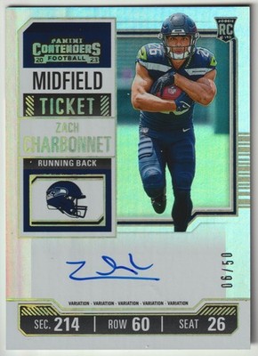 Zach Charbonnet 2023 Contenders Midfield Ticket Variation Rookie Auto #6/50