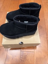 UGG BLACK SUEDE CLASSIC ULTRA MINI 2" PLATFORM ANKLE BOOTS, US 7/ EUR 38 NEW