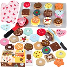 Wooden Cookie Play Food Set for Kitchen Accessories Food Toys for Toddlers 1-...