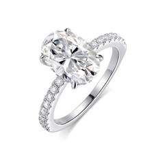 4.5ct Oval Moissanite Ring Eternity Band 925 Sterling Silver 18K Gold Plated GRA