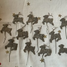 12 Vintage German Reindeer Mica - Metal Christmas Ornaments- EXC
