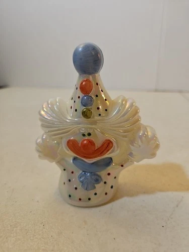 Vintage Fenton Glass Hand Painted Clown Iridescent Figurine With Artist Signed