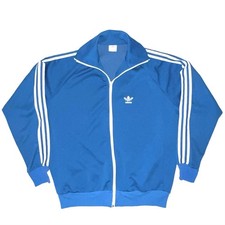 Vtg 80s adidas Originals Trefoil Logo Firebird 3 Stripe Blue Track Jacket XL 50"