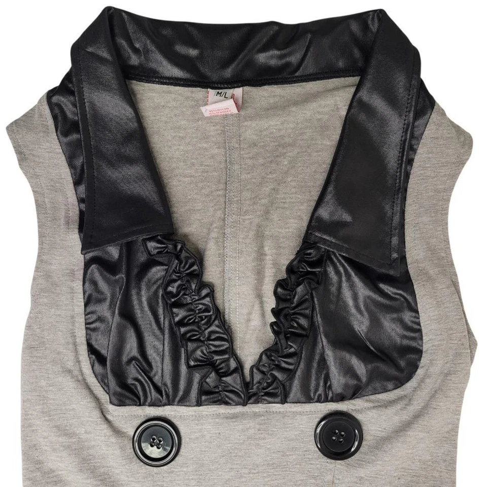 Bad Teacher Costume Dress School Girl Sleeveless Wet Look Buttons 4633D M/L - Image 4 of 4