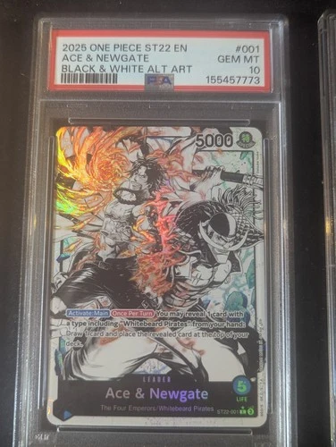 2025 ONE PIECE ST22-001 STARTER DECK ACE & NEWGATE B&W PARALLEL ALT ART PSA 10