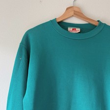 Vintage 70  s Russell Athletic Teal Green Crewneck Sweatshirt Size L Distressed