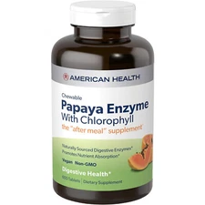 American Health Papaya Enzyme w/Chlorophyll,After Meal,600ChewableVegan Tabs