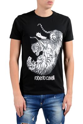 Roberto Cavalli Men's Black Graphic Fighting Crewneck T-Shirt Size S M L XL