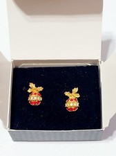 Avon Earrings Pierced Ears Sparkling Christmas Ornament Rhinestone Boxed VTG '92