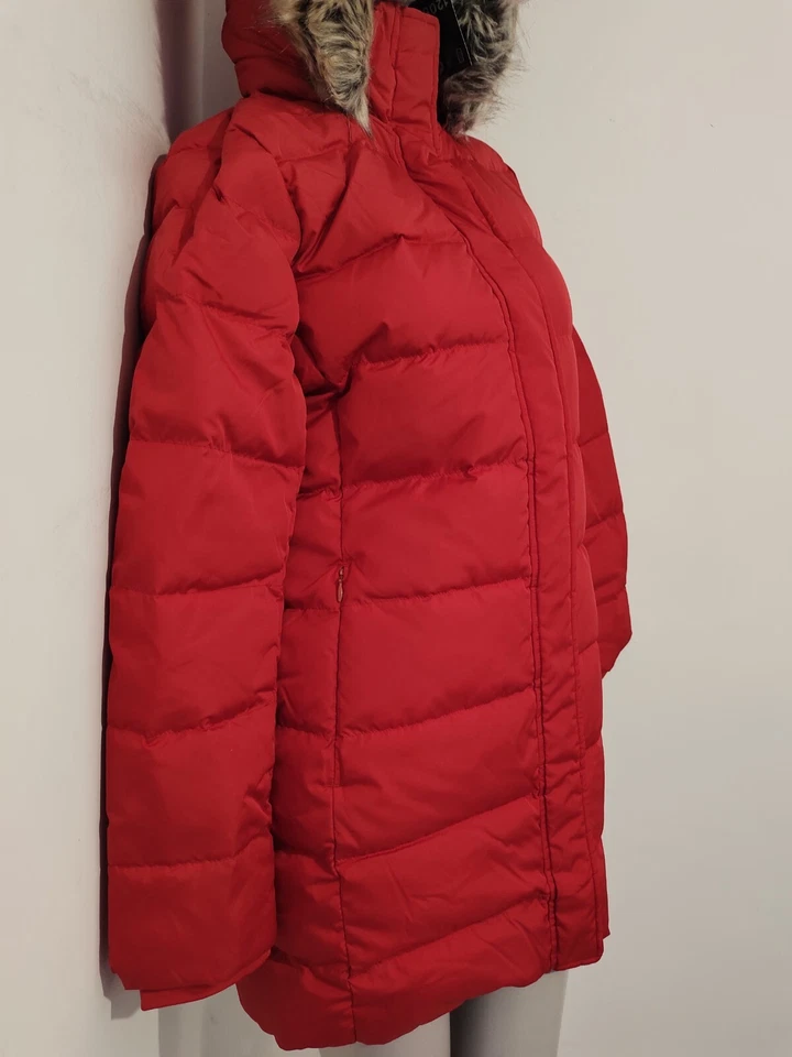 Lands' End faux fur DOWN winter coat two way zipper detachable hoodie Red Jacket - Image 2 of 4