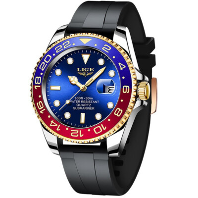 LIGE Men Quartz Watch Brand Silicone Wristwatch for Business Male Gifts Watches