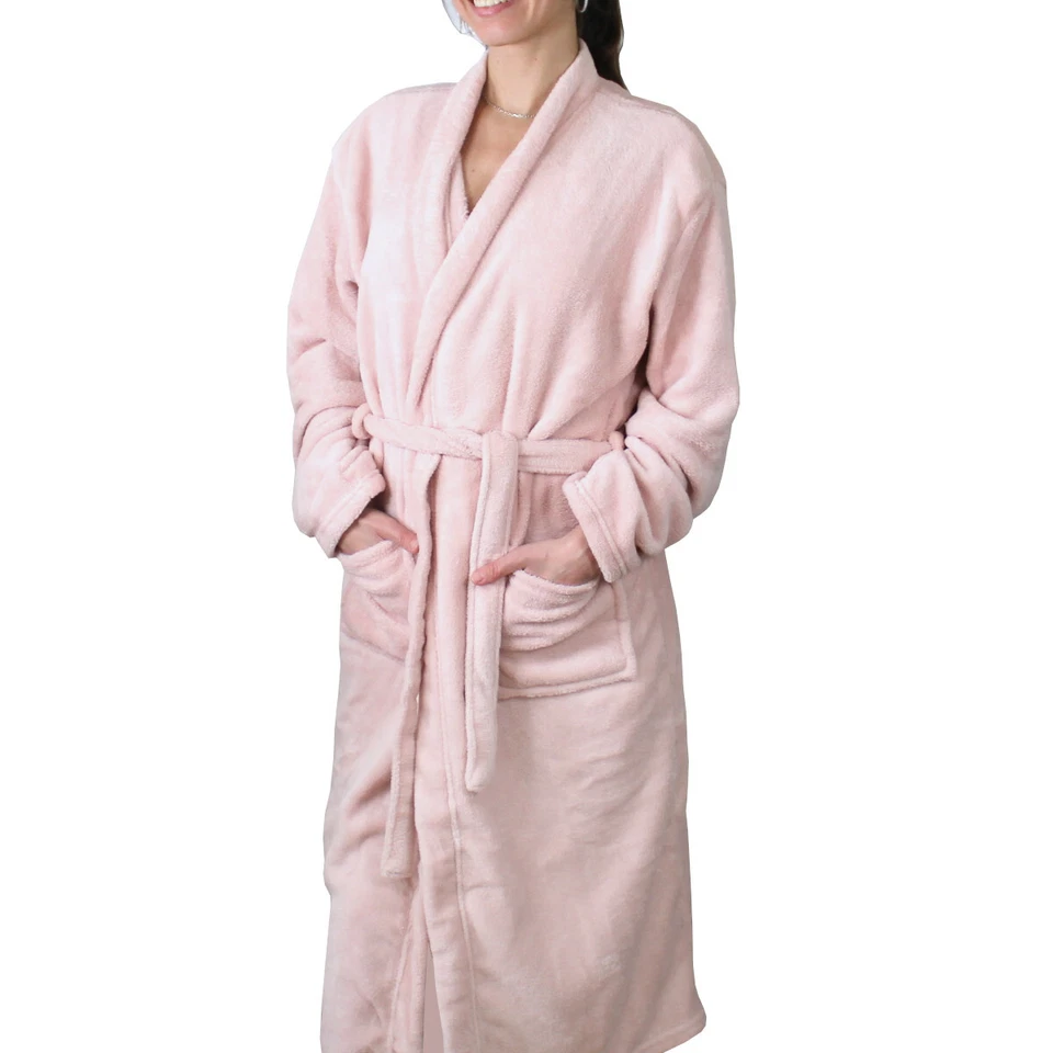 Bademantel Mikrofaser Damen Kuschelfleece Saunamantel Morgenmantel flauschig S-L - Bild 2 von 2