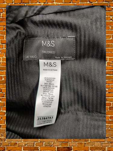 MENS M&S WAIST SIZE UK 34" GREY DOGTOOTH TAILORED SUIT DRESS TROUSERS REGULAR - Picture 3 of 3